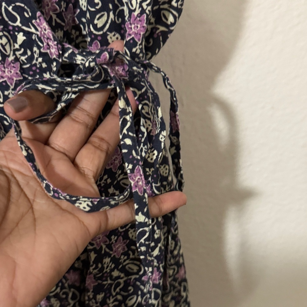 Marine Layer hemp emylyn Black Floral wrap Midi Dress pockets - Picture 9 of 15